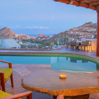 Outdoor patio with ocean view