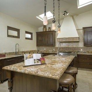 Spacious kitchen with bar seating