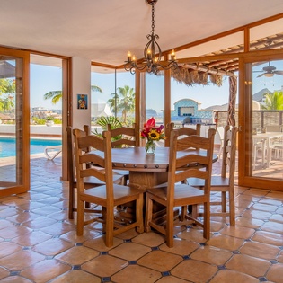 Dining area with patio view and access