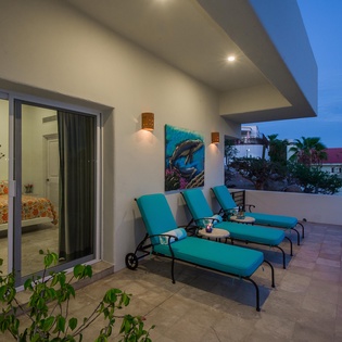 Patio with pool and view