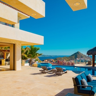 Terrace seating area with stunning ocean views