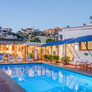 Poolside with patio furniture