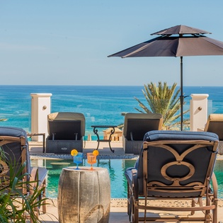 Poolside patio with gorgeous ocean views