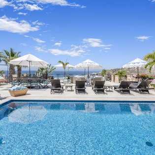 Poolside patio with gorgeous ocean views