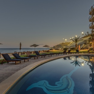 Poolside view during sunset