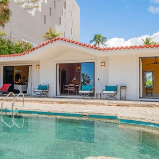 Poolside view of villa