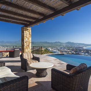 Patio seating with ocean views