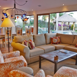 Spacious living area with patio access