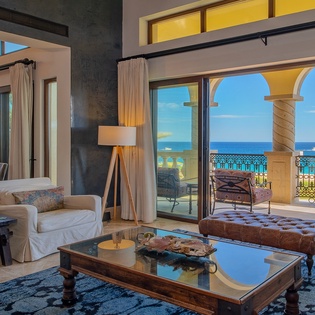 Spacious living area with ocean view