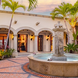 Gorgeous architecture of villa with fountain