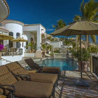 Sunny patio with lounge chairs