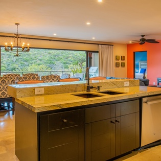 Kitchen, dining and living area