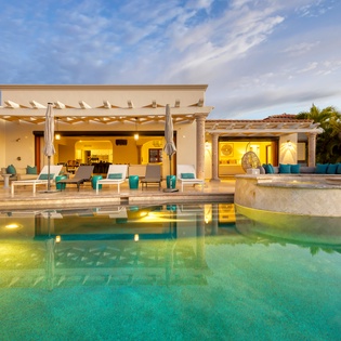 Poolside view of exterior
