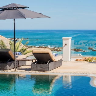 Poolside patio with gorgeous ocean views