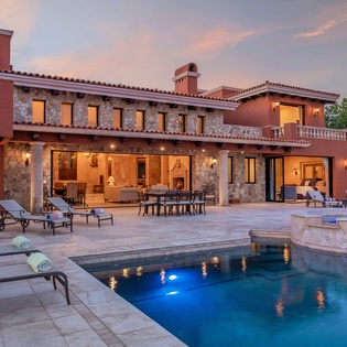 Villa exterior during sunset