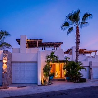 Exterior of villa at night