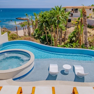 Poolside patio with ocean views