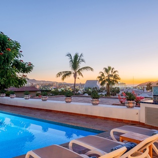 Poolside during sunset