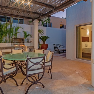 Shaded patio dining area