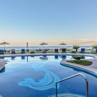 Poolside views during sunset