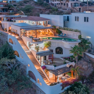 Bird's eye view of exterior at night