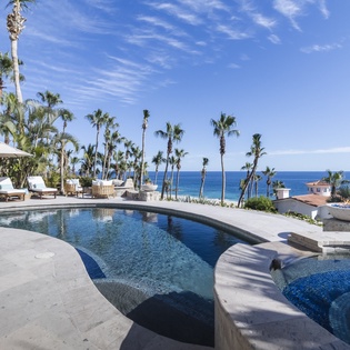 Poolside patio with ocean views
