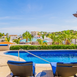 Patio with pool and great views