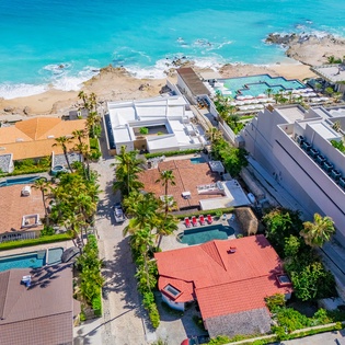 Aerial view of villa and beach