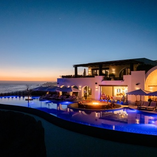Aerial of villa during sunset