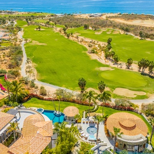 Aerial views of golf course and Sea of Cortez