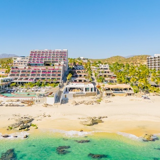 Sunny aerial view of beach