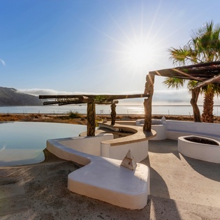 Poolside patio with ocean views