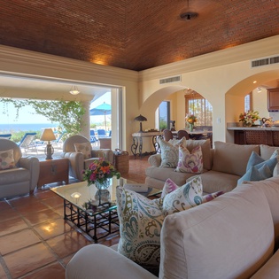 Spacious living area with patio access