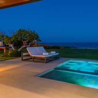 Exterior and pool at sunset