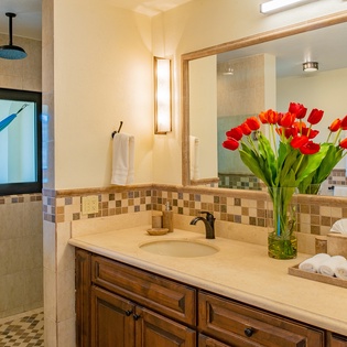 En suite bathroom with double sink