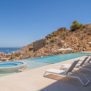 Poolside patio overlooking ocean