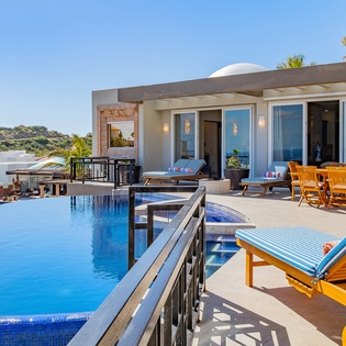 Poolside view of villa