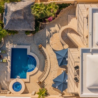 Aerial view of poolside patio