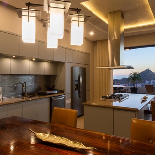 Modern living room with ocean view