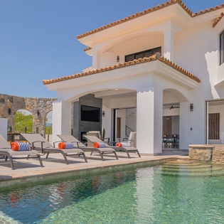 Poolside view of villa