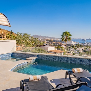 Poolside patio with Cabo view