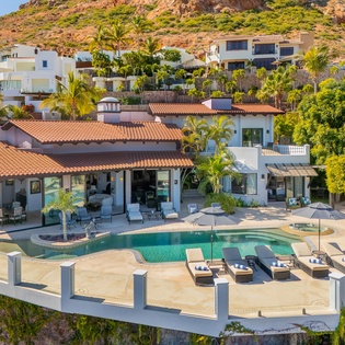 Bird's eye view of villa's patio