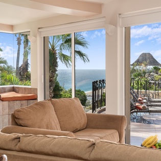 Spacious living room with ocean views