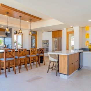 Kitchen area with bar seating