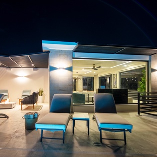 Poolside view of villa