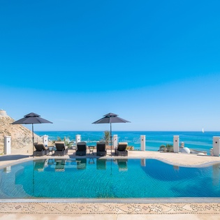 Poolside patio with gorgeous ocean views