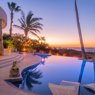 Infinity edge pool with amazing ocean views during sunset