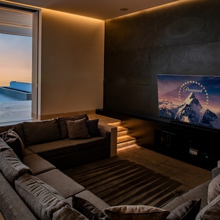 Cozy movie night in the living room