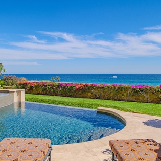 Poolside patio with ocean views
