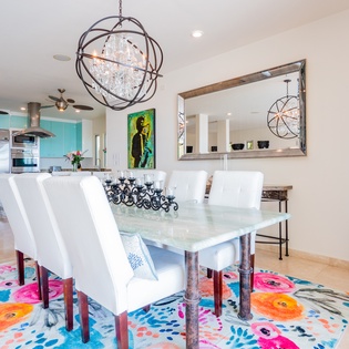 Colorful dining area seating 10